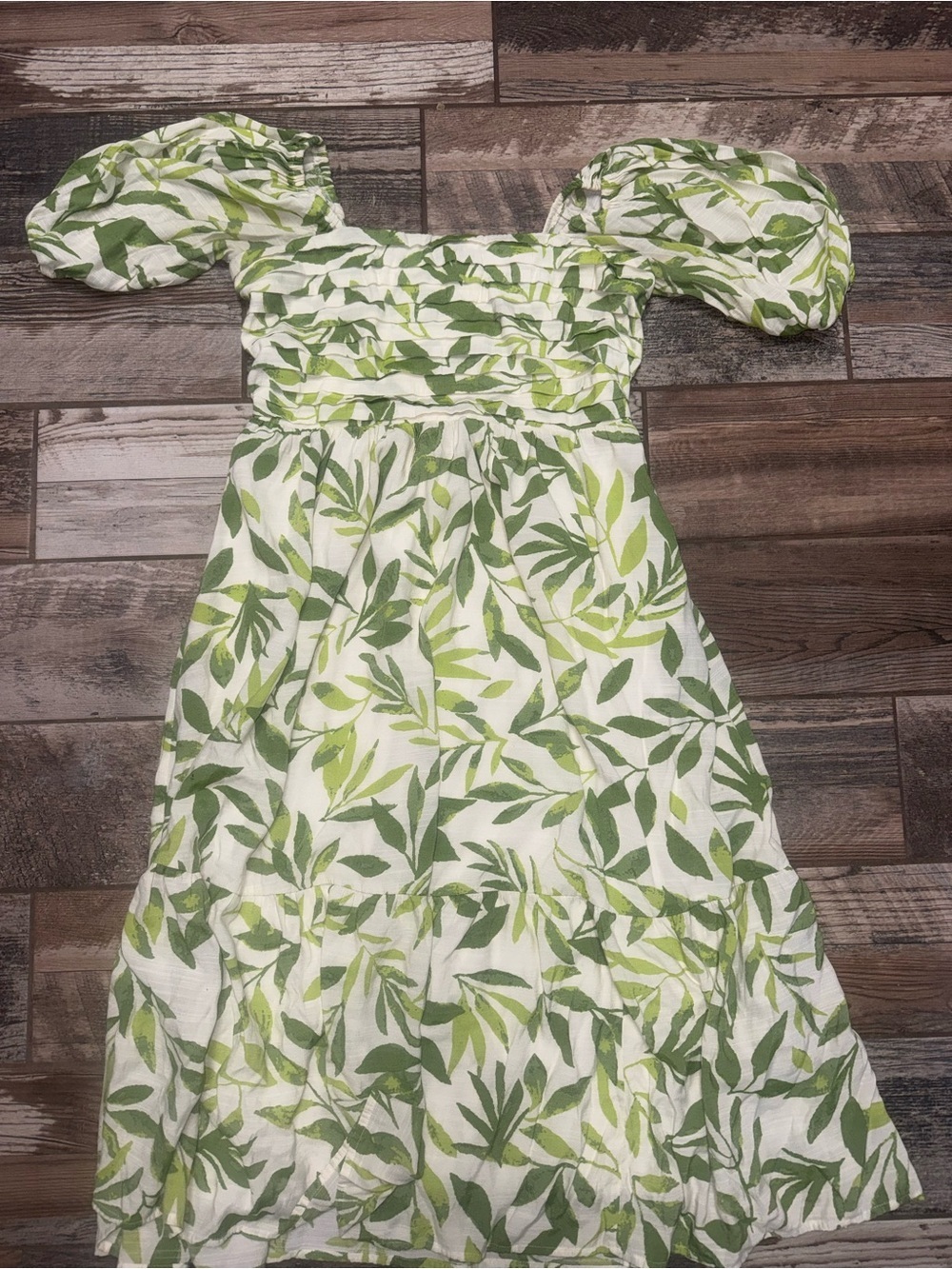 LC Lauren Conrad Green Leaf Smocked Sundress on White